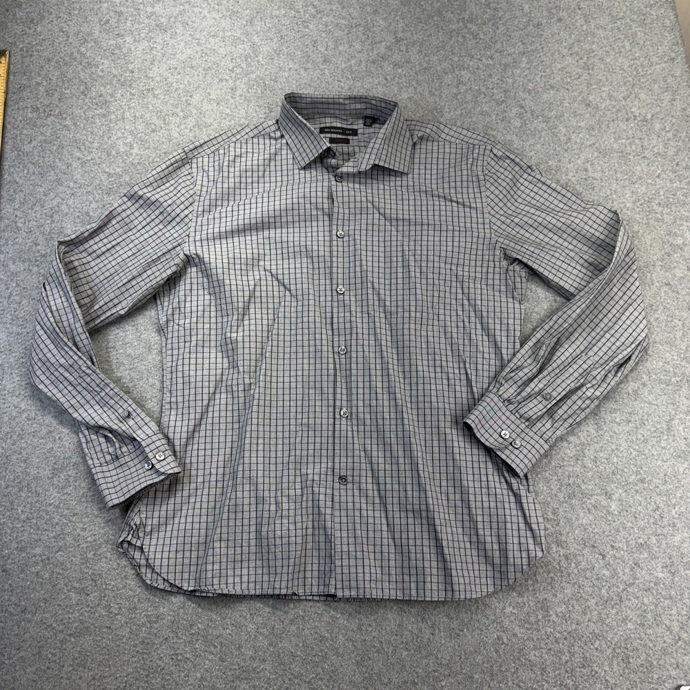John Varvatos Dress Shirt 16 1/2 - 34/35 Large Slim Fit Men's Gray Windowpane